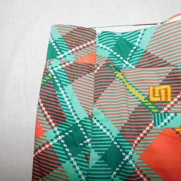 LOUDMOUTH Pebble Peach Womens 14 Green Orange Plaid Golf Skort NEW with Tag - Picture 7 of 10